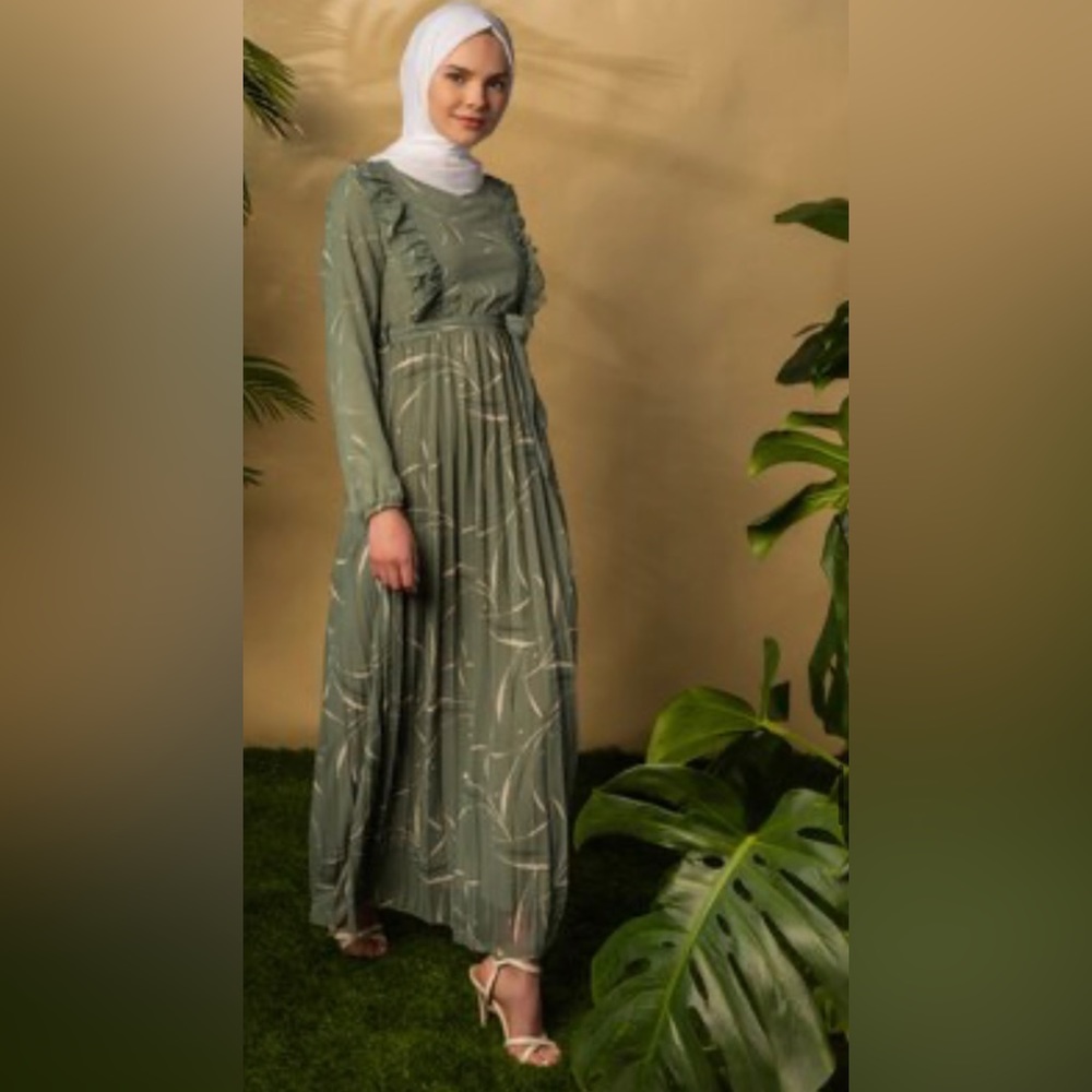 Mint Multi Neck Crew Fully Lined Modest Dress ( G… - image 1